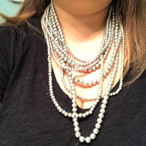 Silver multi strand beaded statement necklace